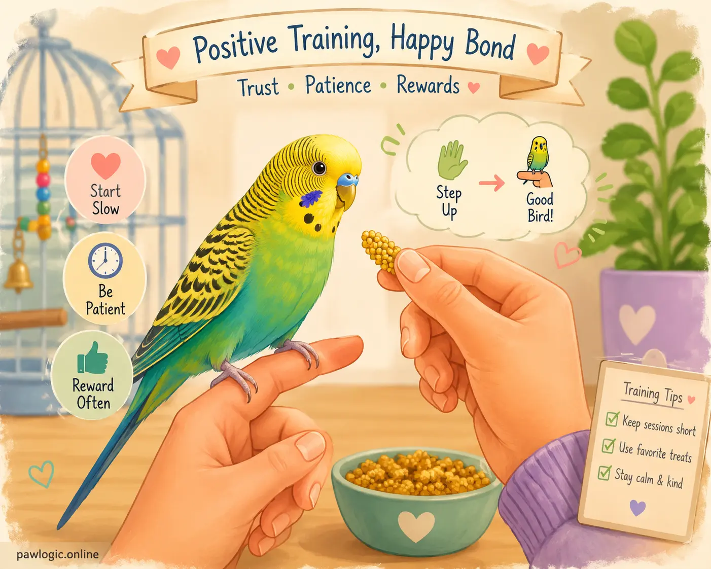 Gentle bird handling and positive reinforcement training