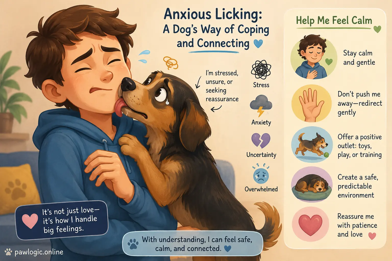 Anxious dog displaying persistent face licking behavior