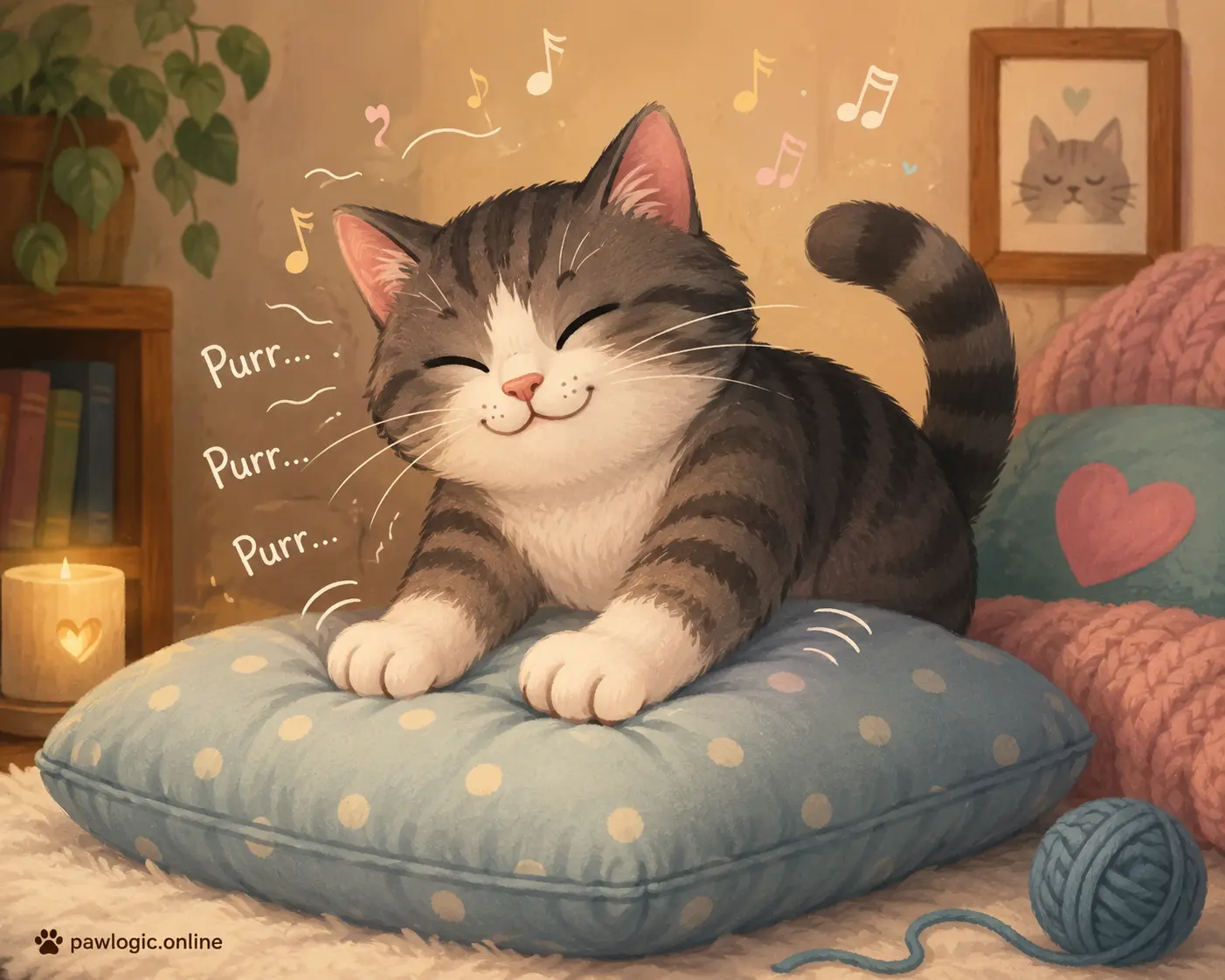Relaxed cat purring while kneading with gentle paws